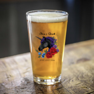 Verre Unicorne noire violet Fleurs de Sage Rouge