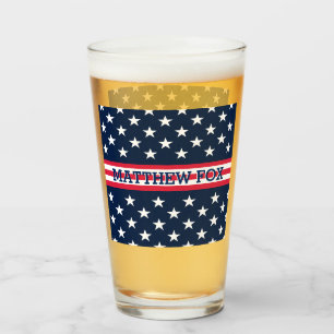 Verre USA Stars Stripes Script Monogramme Éblouissant