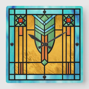 Verre verni Art Déco 3 Carré Horloge murale