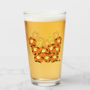 Verre Verrerie : Fleurs jaunes orange avec canaris