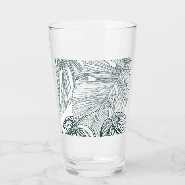 Verre vert foncé & turquoise monstère feuilles & lys con (Devant)