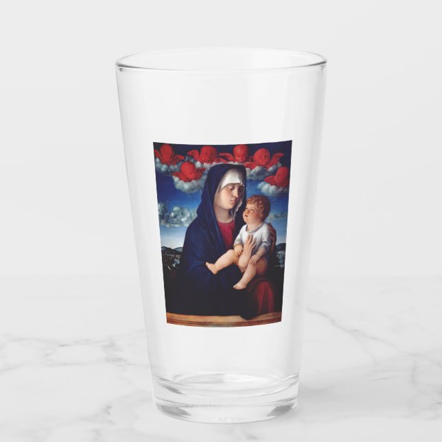 Verre Vierge Marie avec Bébé Jésus et les chérubins roug (Devant)