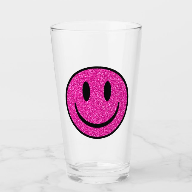 Verre Visage de sourire rose Parties scintillant (Devant)