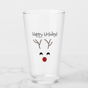Verre Visage mignon de renne de Noël bonnes fêtes