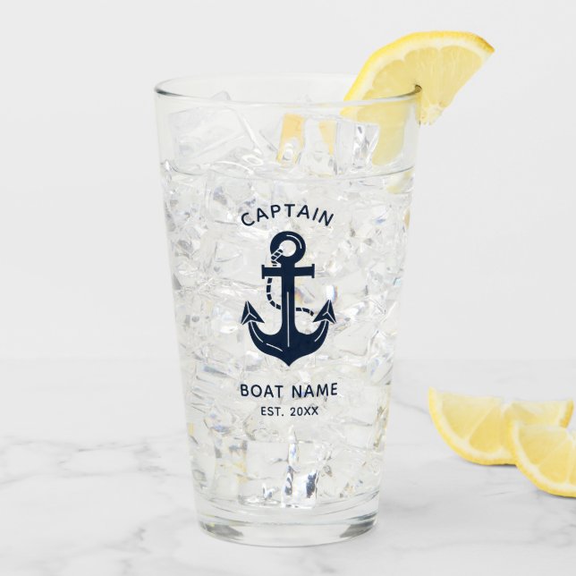 Verre Votre nom de bateau Ancre Bleue (Dos glace)