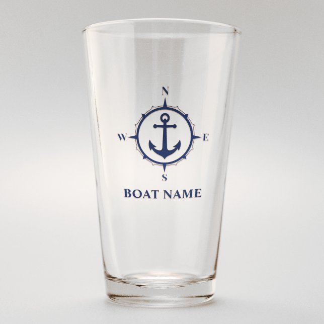 Verre Votre nom de bateau Bleu Ancre Compass (Créateur téléchargé)