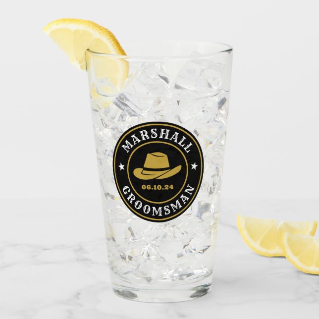 Verre Western Cowboy Rustic Logo Groomsmen personnalisé (Devant glace)