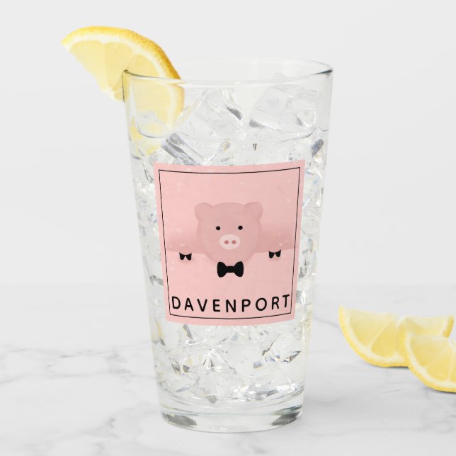 Verre Whimsal & Fancy Pink Pig mignonne animal de ferme (Devant glace)