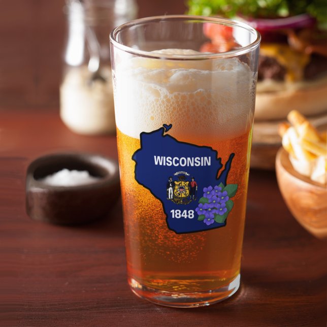 Verre Wisconsin Drapeau et Fleur Bleu Violet Nom personn (Créateur téléchargé)