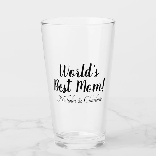 Verre World’s Best Mom noir script personnalisé élégant  (Devant)