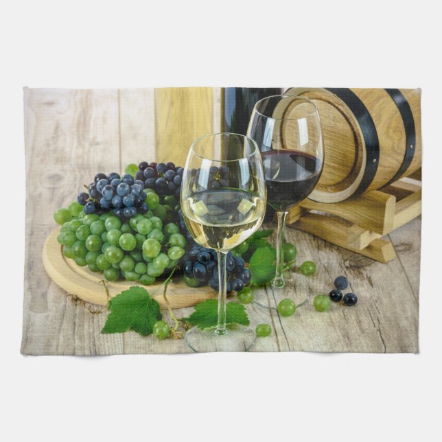 Verres à vin Raisins et tonneaux de bois Serviette (Horizontal)