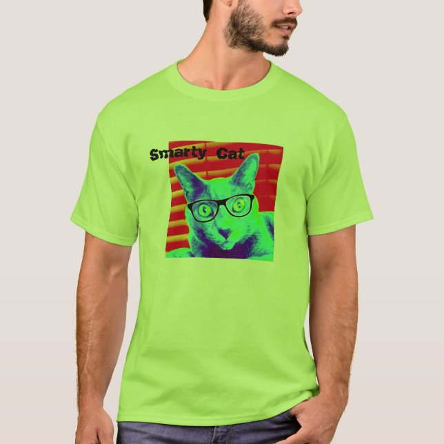 Verres de chat de je-sais-tout de vert du T-shirt (Devant)