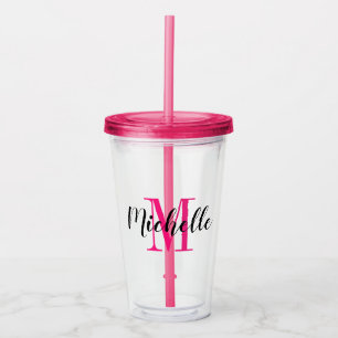 Verres monogramme en acrylique rose de nom personn