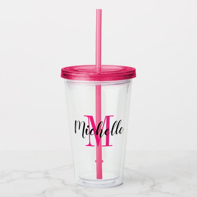 Verres monogramme en acrylique rose de nom personn (Devant)