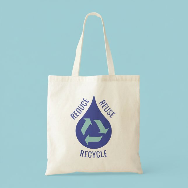 Verringerung der Wiederverwendung Gerecycelt Wasse Tragetasche (Reduce Reuse Recycle water awareness canvas tote bag.)