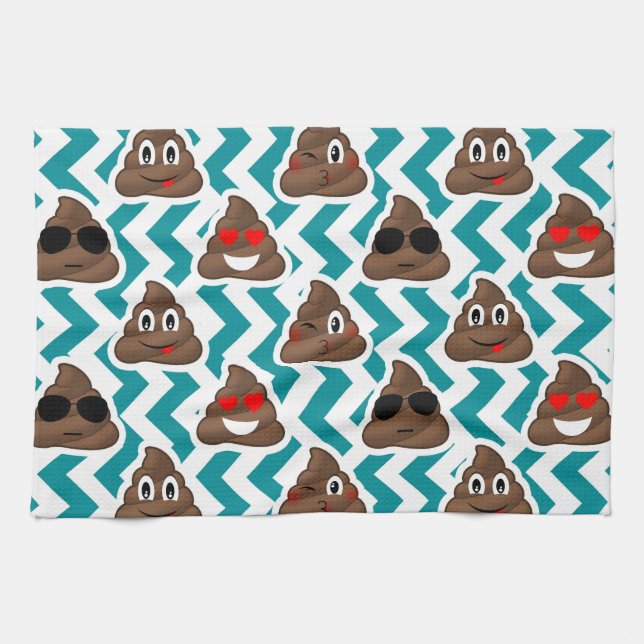 Verrückt kacken Sie Emojis aquamarines gemustertes Geschirrtuch (Horizontal)