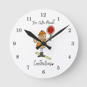 Verrückt nach Bauarbeiter T-Shirts und Geschenken Runde Wanduhr
