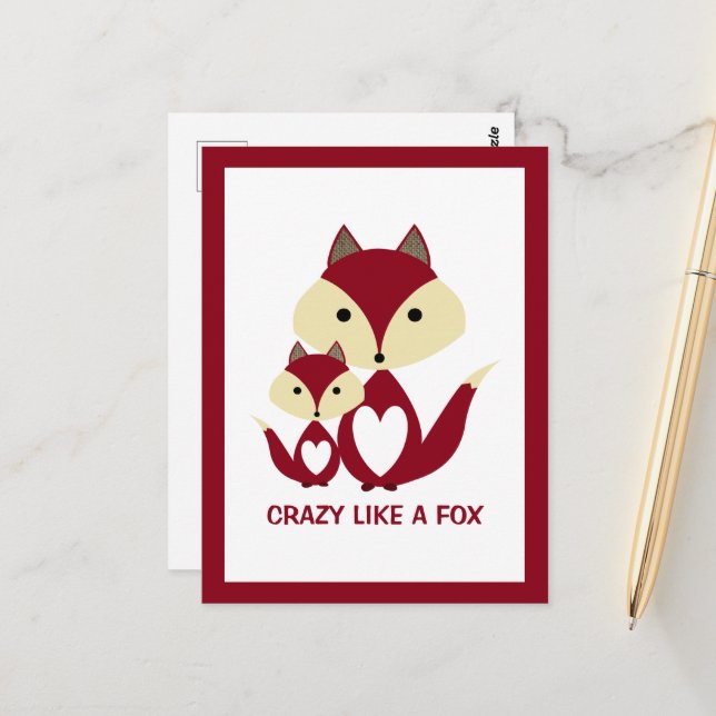 Verrückt wie ein Fuchs, Red Fox Burlap Postkarte (Vorderseite/Rückseite Beispiel)