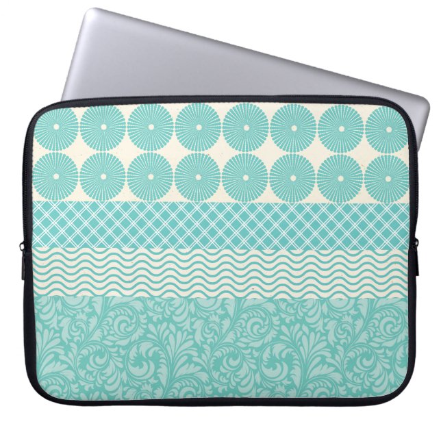 Verrückte aquamarine blaue Muster-Kreis-karierte Laptopschutzhülle (Vorderseite)