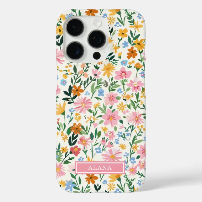 Verrückte Blumengarten-Monogramm iPhone 16 Pro Hülle (Rückseite)