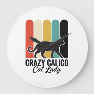 Verrückte Calico-Katzen-Dame Vintage Retro Katzen- Große Wanduhr