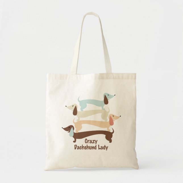 Verrückte Dackel-Dame Tote Bag Tragetasche (Vorne)