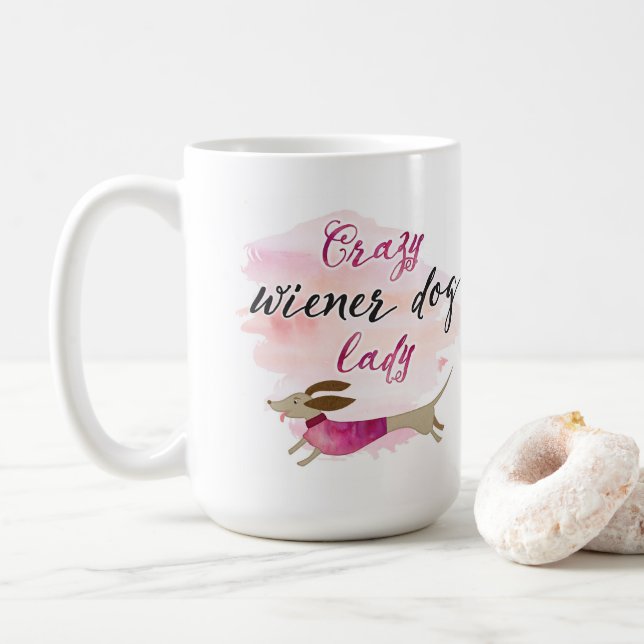 Verrückte Dackel-Hundedame Kaffeetasse (Mit Donut)
