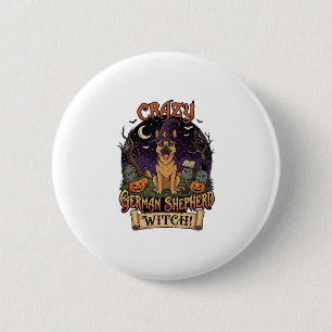 Verrückte Deutsche Schäferhund Hexe Halloween Hund Button