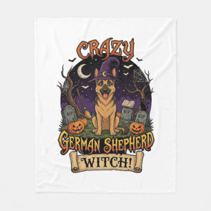 Verrückte Deutsche Schäferhund Hexe Halloween Hund Fleecedecke