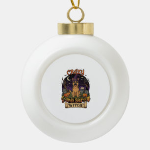 Verrückte Deutsche Schäferhund Hexe Halloween Hund Keramik Kugel-Ornament