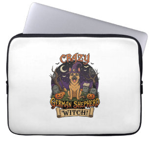 Verrückte Deutsche Schäferhund Hexe Halloween Hund Laptopschutzhülle
