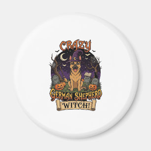 Verrückte Deutsche Schäferhund Hexe Halloween Hund Magnet