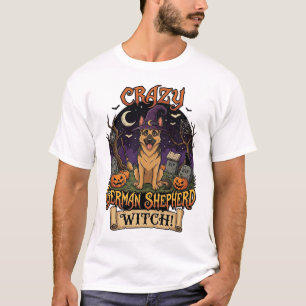 Verrückte Deutsche Schäferhund Hexe Halloween Hund T-Shirt