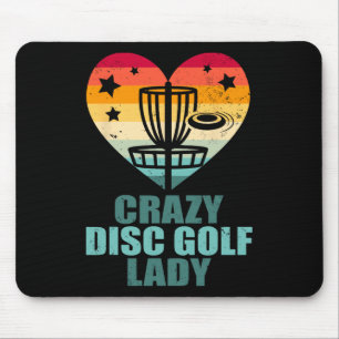 Verrückte Disc-Golf-Dame Vintage Retro Herz Lustig Mousepad