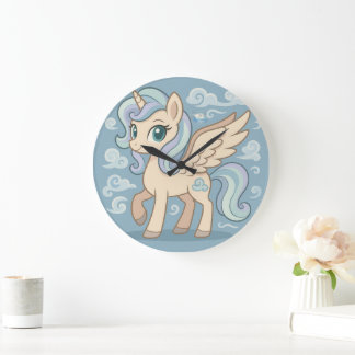 Verrückte Fliegende Pony-Wanduhr – Süße Pastell-Pe Große Wanduhr