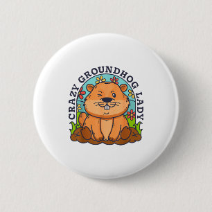Verrückte Groundhog-Lady Frauen Retro Vintage 60er Button
