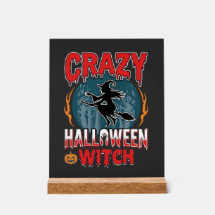 Verrückte Halloween-Hexe fliegende Besen-Horror-De Acrylschild