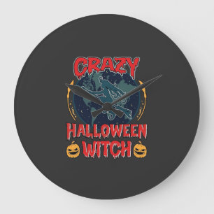 Verrückte Halloween Hexe Kürbis Fliegender Mond Gr Große Wanduhr