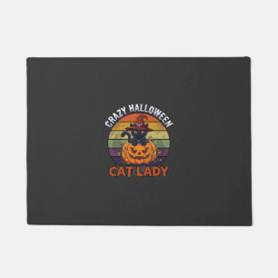 Verrückte Halloween-Katzen-Lady Schwarzer Kürbis-H Fußmatte