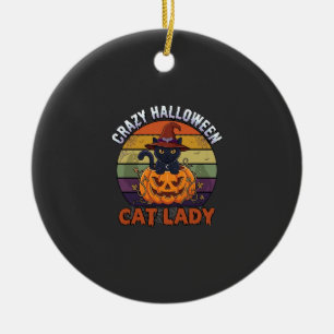Verrückte Halloween-Katzen-Lady Schwarzer Kürbis-H Keramik Ornament