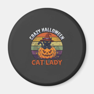 Verrückte Halloween-Katzen-Lady Schwarzer Kürbis-H Magnet