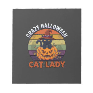 Verrückte Halloween-Katzen-Lady Schwarzer Kürbis-H Notizblock