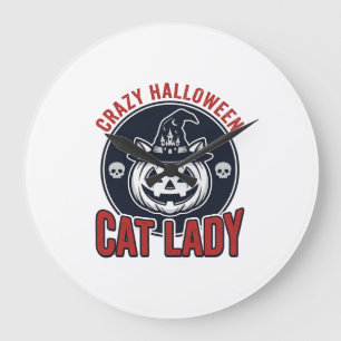 Verrückte Halloween-Katzen-Lady-Vintage-Hexen-Katz Große Wanduhr