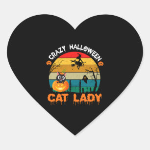 Verrückte Halloween-Katzenlady lustiger Halloween Herz-Aufkleber