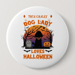 Verrückte Hundefrau liebt Halloween Pudel Kürbis G Button