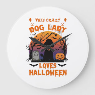 Verrückte Hundefrau liebt Halloween Pudel Kürbis G Große Wanduhr