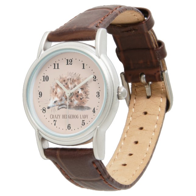 verrückte Igel Dame fügt Text hinzu Armbanduhr (Schrägansicht)