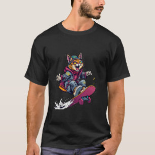 Verrückte Katze auf einem Skateboard 1 - Fan Spaß T-Shirt