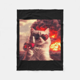 Verrückte Katze hält Wein Selfi mit Feuer Lustige Fleecedecke