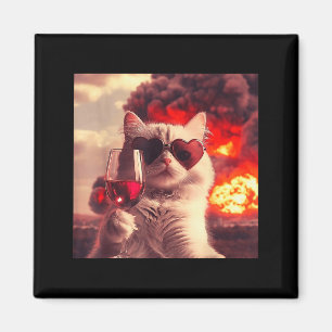 Verrückte Katze hält Wein Selfi mit Feuer Lustige  Magnet